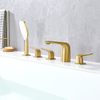 Новый дизайн, матовое золото, 5 отверстий, палубный смеситель с тремя ручками, ванна, ванна, душ, смеситель, набор