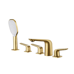 Новый дизайн матовый золотой 5 отверстий на палубе с тремя ручками ванная ванна смеситель для душа набор смесителя
