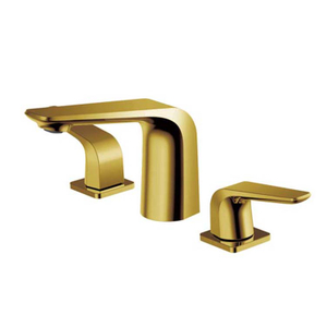 Роскошный 8-дюймовый широко распространенный 3-х отверстий с двумя ручками, установленный на террасе, титановый золотой смеситель для раковины, смеситель для раковины для ванной комнаты